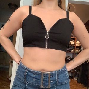 Black Zip-Up Crop Top/Bralette